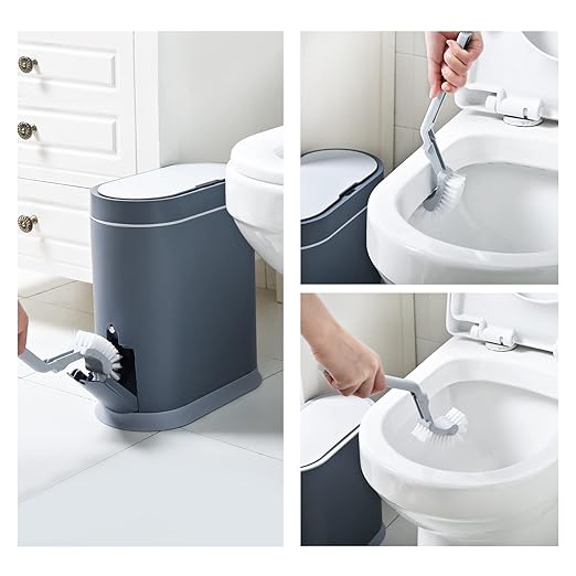 ELPHECO Bathroom Trash Can with Toilet Brush 2.5 Gallon Waterproof Trash Bin Smart Garbage can with lid Motion Sensor Waste Bin Automatic Bathroom Decor(Grey)