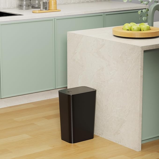 N. NETDOT 3 Pack 10 L/2.6 Gal Bathroom Trash Can with Lid, Small Kitchen Trash Bin with Press Type Lid, Black Trash Can/Slim Garbage Cans/Trash Bin/Waste Basket for Bathroom,Kitchen,Office,Bedroom