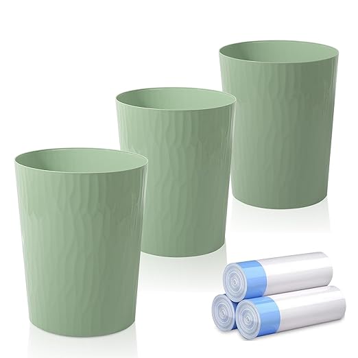 UUJOLY Small Trash Can Wastebasket Garbage Can Container Bins for Bathrooms,Bedroom Room, Kitchens, Offices, Kids Rooms, Dorms, 3 Pack, Green