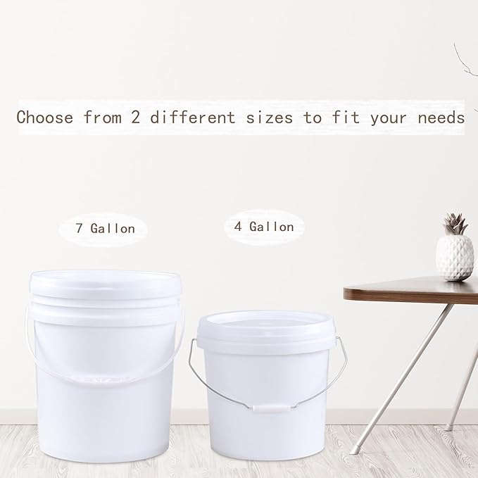 4 Pack Airtight Pet Food Storage Container, Round Plastic Bucket with Lids, 7 Gallon Capacity Food Grade Pail, White