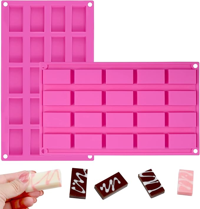 Sakolla 2 Pack Chocolate Bars Silicone Molds, Rectangles Candy Bars Molds, Making Chocolate,Rice Crispy Pops, Caramels, Dessert, Energy Bar and Soap
