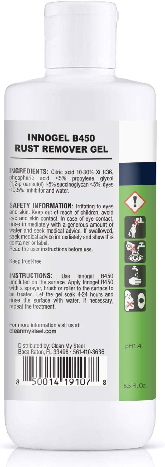 Heavy-Duty Industrial Use Rust Stain Remover for Metal Surfaces Including Stainless Steel. Metal Cleaner Gel Needs No Scrubbing, Simply Apply and Rinse off (8.5 oz)
