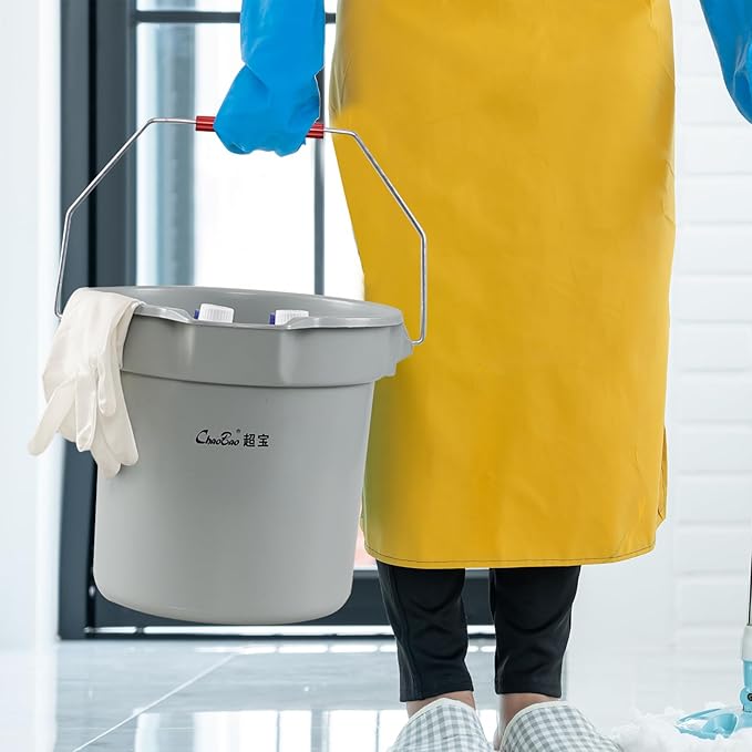 14 Quart Plastic Round Cleaning Pail, 3.5 Gallon Bucket with Built-in Spout and Handle, Gray, 4 Packs