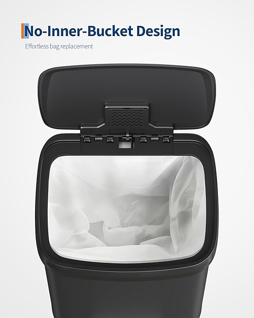 Garvee 13 Gallon / 50 Liter Metal Trash Can with Lid, Large Garbage Can for Kitchen, Rustproof Step-on Kitchen Metal Trash Bin with Liner Rim, Rear Handle, Soft Close Plastic Lid, Black