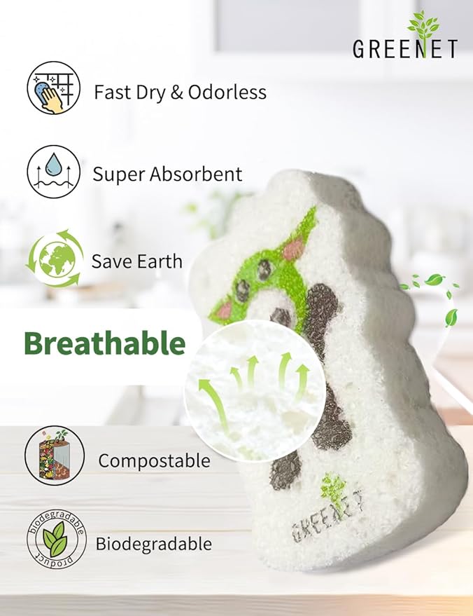 Eco-Friendly Compressed Cellulose Pop-Up Sponges, Expandable Cartoon Design – Biodegradable Dish & Surface Scrubbers, 6-Pack