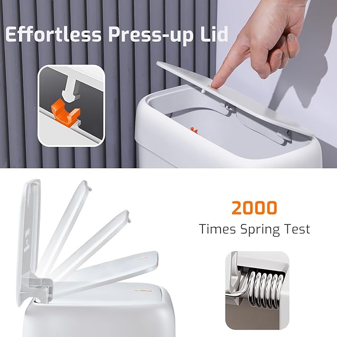 MOPALL Small Bathroom Trash Can with Lid, 3.2 Gallon / 11.5 L Slim Plastic Garbage Bin with Pop-Up Lid, Mini Waste Basket Can Dog Proof for Kitchen, Bedroom, Office, Laundry, Toilet, Rv, White