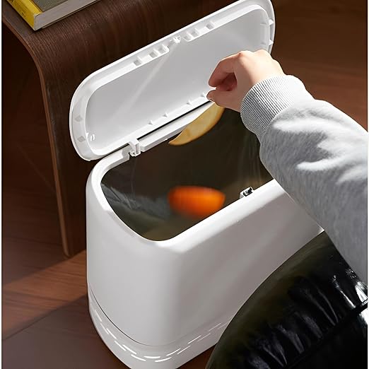 Sooyee Bathroom Trash Can with Lid, 2.4 Gallon Slim Trash Bin, Small Plastic Waste Basket, 10 L Narrow for Bedroom, Kitchen, Office, White