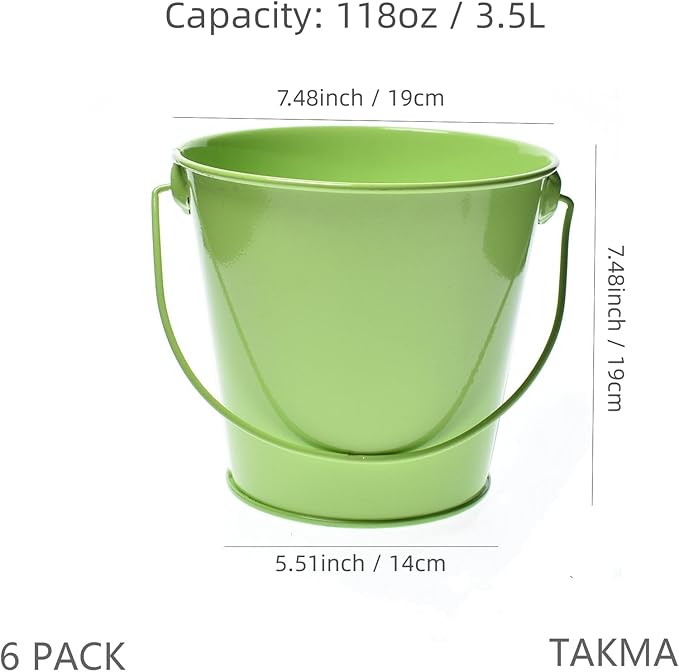 Colored Tin Buckets with Handle, 6 Pack 7.48 inch Galvanized Iron Pail Buckets for Kids, Classroom, Crafts and Party Favors