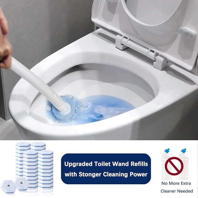 Disposable Toilet Bowl Wand Refills Compatible with Cloro x, Toilets Cleaning Wand Refill 40 PCS, Upgraded Disposable Sponge Bowl Cleaning Heads for Bathroomfor and Bathroom