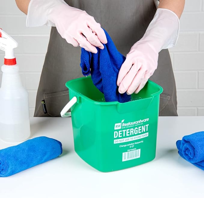 RW Clean 6 Quart Cleaning Bucket, 1 Detergent Square Bucket - With Measurements, Built-In Spout And Handle, Green Plastic Utility Bucket, For Home Or Commercial Use, - Restaurantware