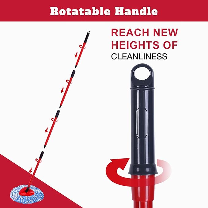 4 Packs Spin Mop Replacement Heads Compatible with Oceda RinseClean 2-Tank System, 4-Section Rotatable 30-58" Mop Handle,Mop Scrub Brush and Base Combo Set,Mop Refills Easy to Replace and Cleaning