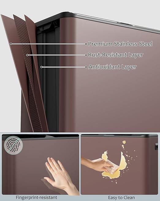 16 Gal (2 x 30 L) Dual Trash Can, Stainless Steel Kitchen Garbage Bin, Recycle Dustbin with Odor Control Box, Soft-Close Lid, Inner Buckets, Side Handle, Step Pedal, for Home Office