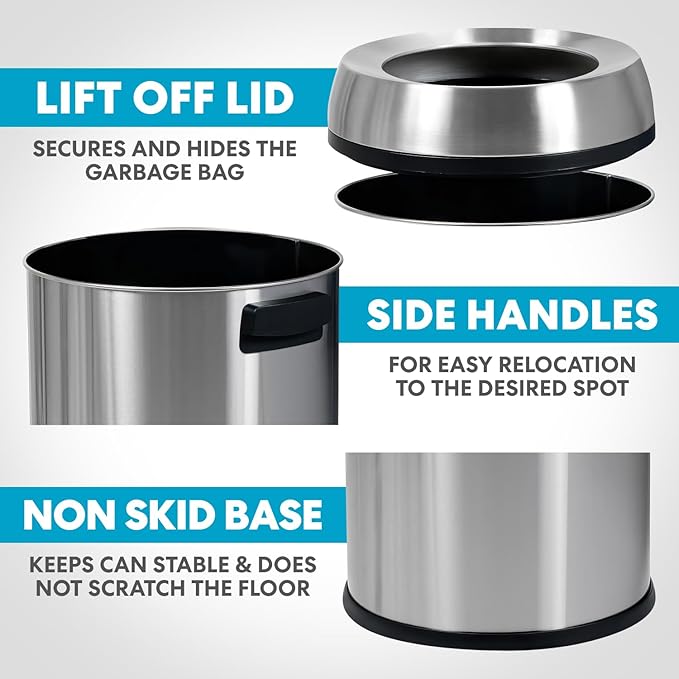 Simpli-Magic 65 Liter Open Top Trash Can, Commercial Grade, Stainless Steel