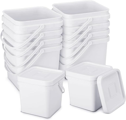 Suzile 10 Pcs 2.2 Gallon Square Bucket with Lid Food Grade Plastic Bucket 10L Utility Industrial Pail with Handle Container for Food Oil Tub Water Fishing Paint House Cleaning Car Washing(White)