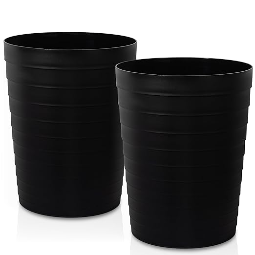 UUJOLY Small Bathroom Trash Can Wastebasket, Plastic Garbage Bin Container Basket for Bathrooms, Laundry Room, Kitchens, Offices, Kids Rooms, Dorms, Black, 1.8 Gallon/2 Pack