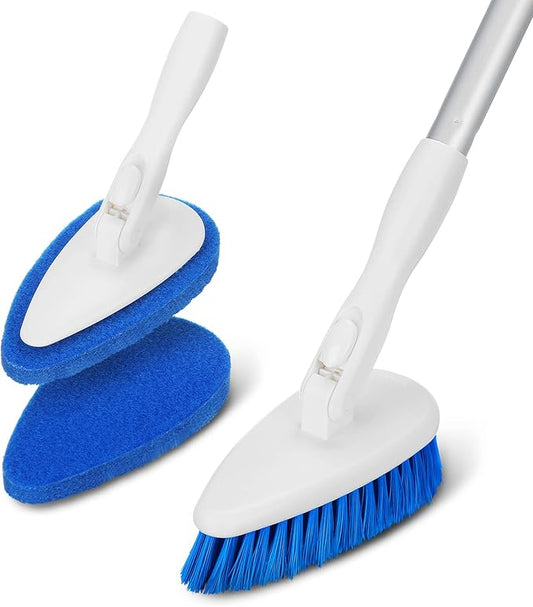 Qaestfy Shower Bathtub Tub and Tile Scrubber Brush with 51'' Adjustable Long Handle Cleaning Brushes Lock in Place Scrub Brush Head for Bathroom Wall Floor Scrubbing Model QAE008