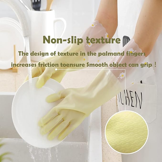 KAQ Dishwashing Gloves - 3 Pairs Reusable Non-Slip Rubber Kitchen Gardening Household Gloves