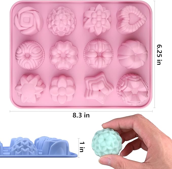 Sakolla 3 Pack Flower Soap Molds, 12 Cavities Different Shapes Silicone Molds for Soap, Lotion Bar, Bath Bombs, Chocolate, Candy