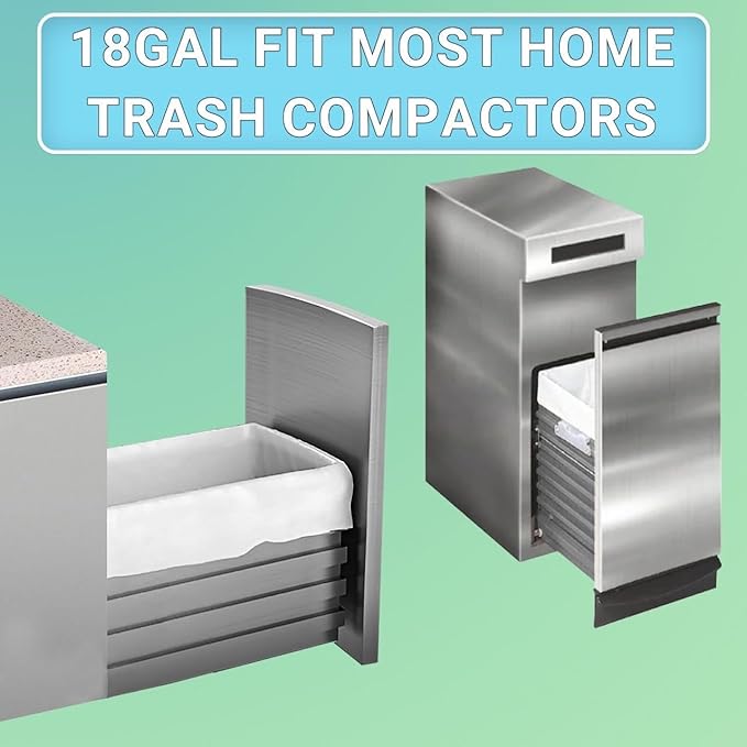 18 Gallon Heavy Duty Compactor Trash Bags 1.2 Mil THICK (50 Count) Reinforced Drawstring Garbage Liners Fit 13-18 Gallon Compatible with Kitchenaid, Whirpool, GE 15 Inch Compactors GRAND SAVE!