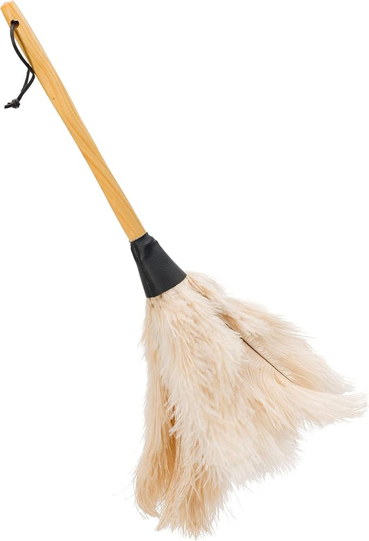 Redecker Ostrich Feather Duster with Varnished Wooden Handle, 19-2/3-Inches, White