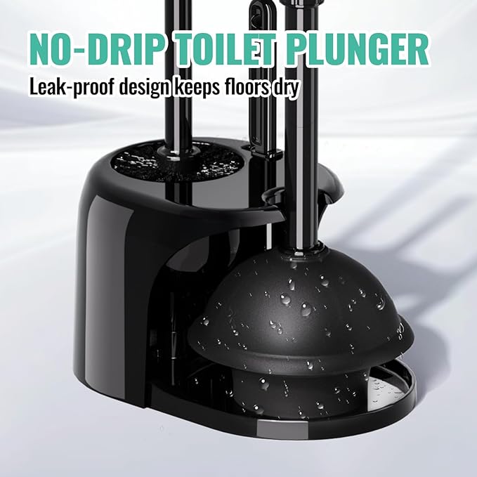 3 in 1 Toilet Brush and Plunger Set with Crevice Cleaning Brush, Toilet Plunger and Brush Set with Extra Long Handle, Plungers for Bathroom Accessories, Toilet Plunger Abrasive Spiral Brushes, Black