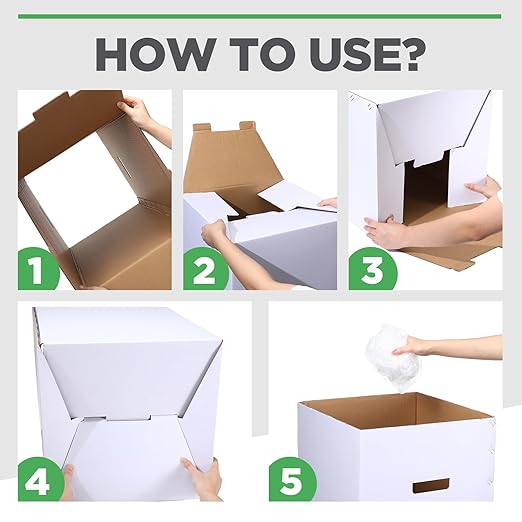 Tioncy 5 Pcs Cardboard Trash Cans Disposable and Reusable Corrugated Cardboard Trash Cans Recycling Bins Bulk with 10 Garbage Bags White Garbage Boxes for Parties Events(20 Gallon)