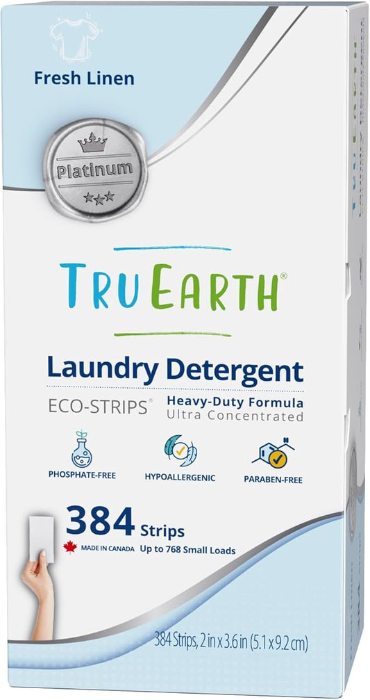 Tru Earth Platinum - Heavy Duty Laundry Detergent Sheets - Up to 768 Loads (384 Count, Fresh Linen Scent - Ultra-Concentrated - Eco-Friendly Laundry Sheets