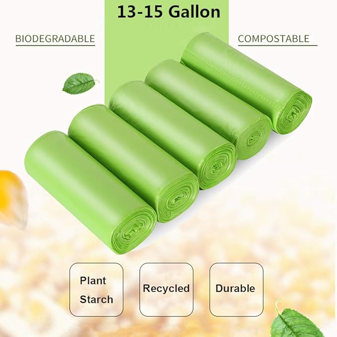 13-15 Gallon Trash Bags Plant Based Garbage Bags Recycling Unscented Tall Kitchen Trash Bags for Kitchen, Yard, Lawn,Office(75 Counts, Green)