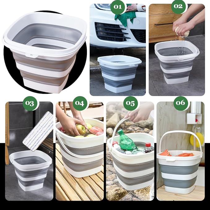 2 Pack Collapsible Plastic Bucket with Handle 0.79 Gallon (3L) Each Foldable Rectangular Tub for Cleaning Camping Essentials Space Saving Outdoor Portable Bucket for Camping