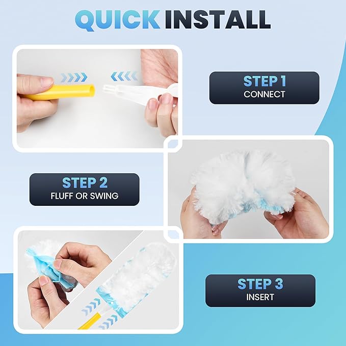 Duster Kit for Swiffer Duster Refill: 50 Heavy Duty Refills + 2 Handles | 3X Grip & Static Tech | Car, Furniture & Electronics Dry Cleaning