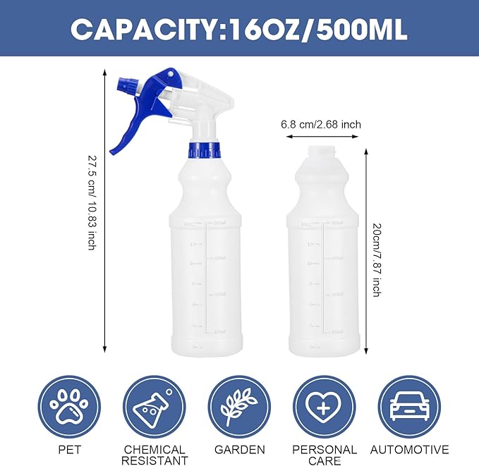 10 Pack Spray Bottles 16 oz Empty Water Spray Bottles for Cleaning Heavy Duty Refillable Squirt ‌Container with Measurements Adjustable Nozzle for Household(Blue)
