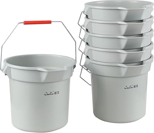 Zopnny 6 Pcs 14-Quart Sturdy Pail Bucket for Cleaning, Plastic Household Mopping Bucket, Roughneck Round Industrial Bucket Pail with Handle, Grey