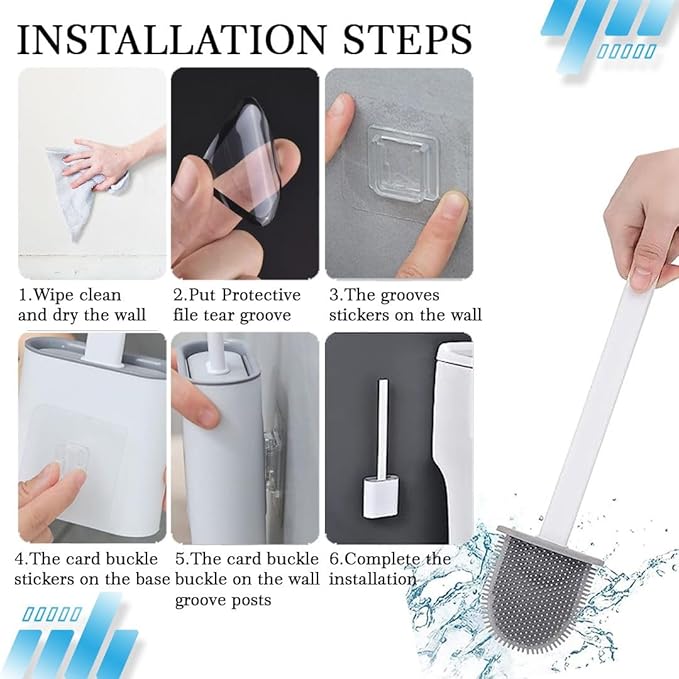 Toilet Brush Silicone and Holder Set – Pack of 1 Wall Mounted Toilet Brush White – Long Non-Slip Handle, Flexible Bristles for Easy Cleaning – Modern Toilet Scrubber Brush