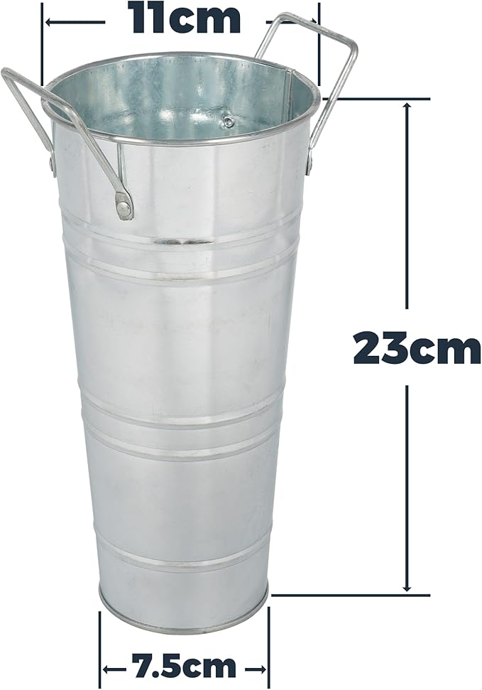 12 Pack 9" Tall Galvanized Metal Flower Vase, French Bucket Vases with Handles, Floral Buckets for Outdoor/Indoor, Rustic Tiny Flower Buckets for Home Decor Wedding Table Centerpiece Farmhouse