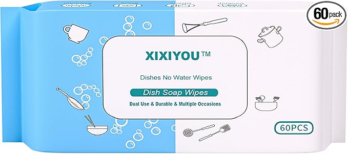Reusable Dry & Wet Dish Soap Foam Wipes - Multi-Purpose Cleaning Towels for Kitchen, Bathroom, Travel | No Water Needed, Eco-Friendly, Reaches Hard-to-Clean Areas (60 Pack)