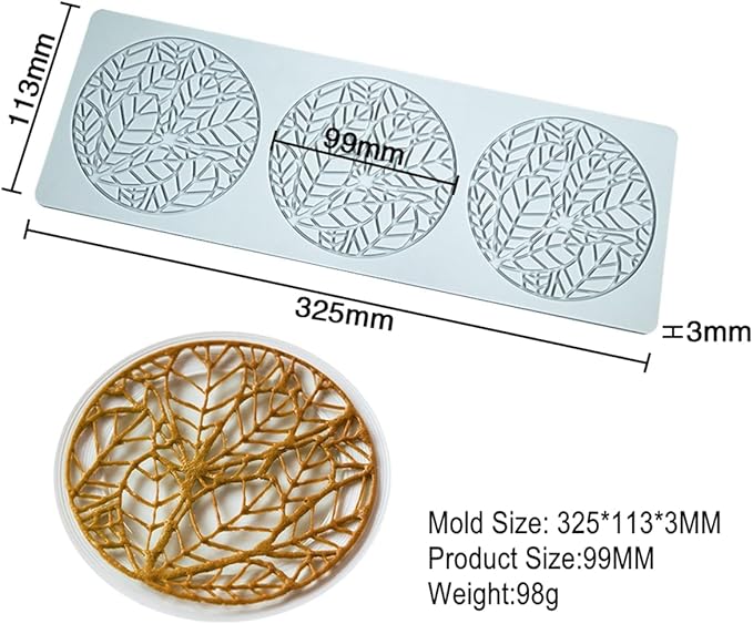 TUKE Silicone Tuile Mold Ring Leaf Molds Silicone Fondant Tuile Molds Leaves Hollow 3D Chocolate Candy Lace Silicone Molds for Baking, Sugar Craft Dessert Cupcake (Leaf H_13x4.52x0.12inch)