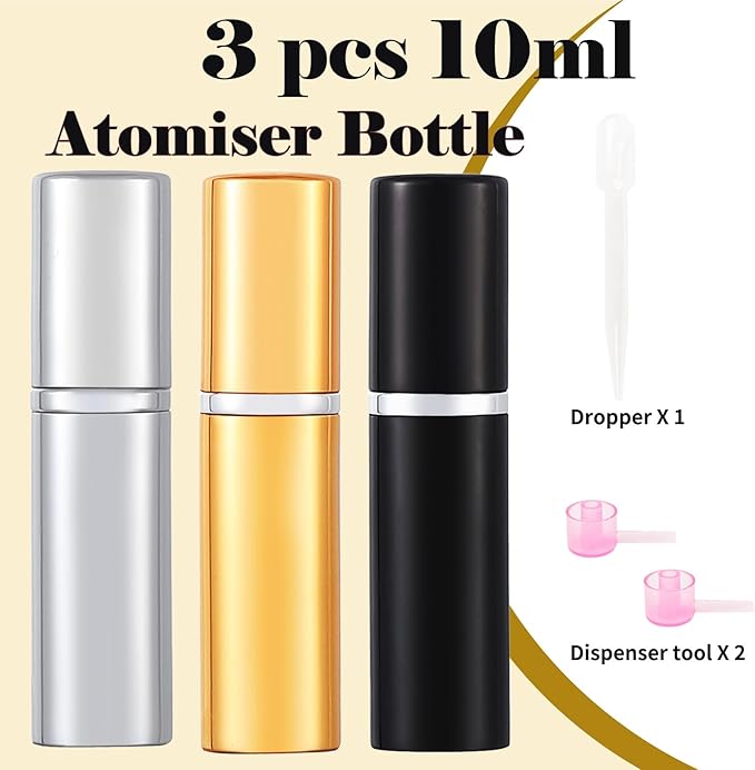 10ml Perfume Travel Bottle, 3pcs Perfume Atomiser Refillable, Spray Bottles, Portable for Travel Holiday Women Man