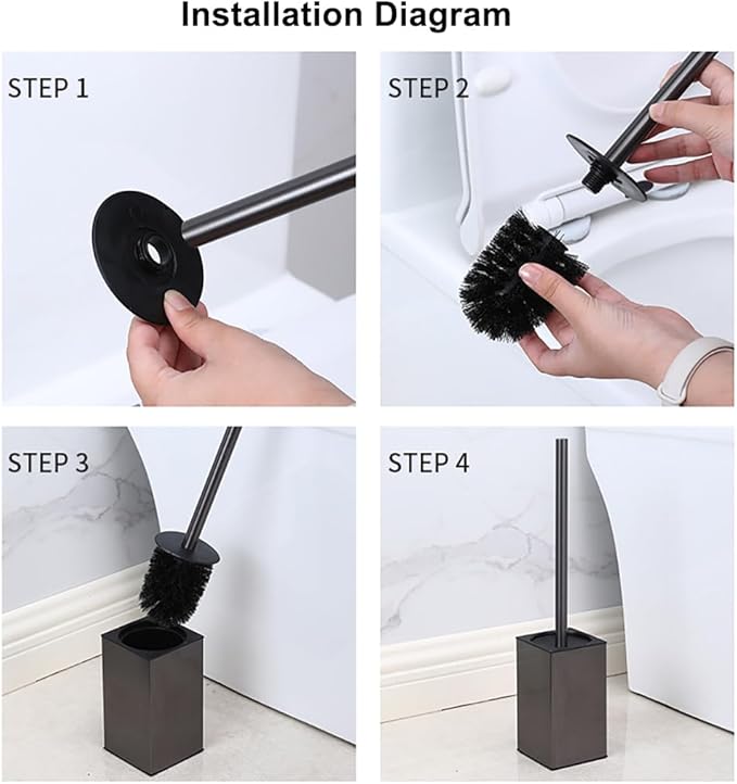 Toilet Brush and Holder Set KWQKEM Freestanding Modern Toilet Bowl Cleaners Brush and Holder with Lid 304 Stainless Steel (Brushed Silver)