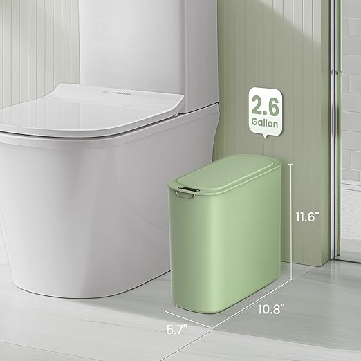 Cesun Automatic Motion Sensor Bathroom Trash Can with Lid, 2.6 Gallon Touchless Trash Bin, Smart Plastic Slim Garbage Can Small Green Wastebasket for Toilet, Office, rv, Bedroom, Living Room