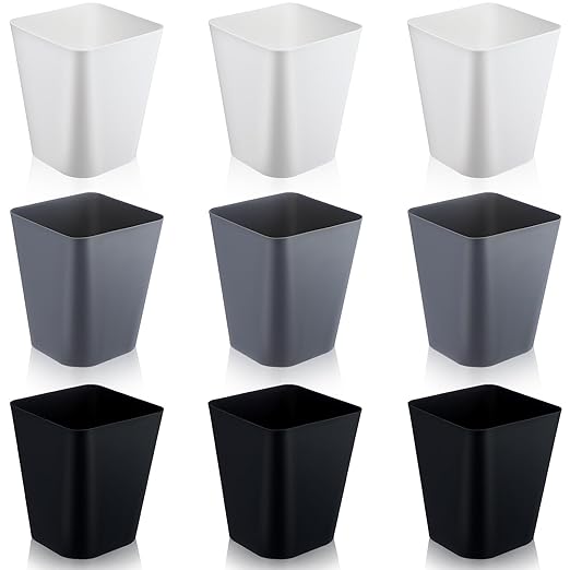 Hoolerry 9 Pieces Garbage Can 2 Gallon Small Trash Cans Bulk Bathroom Trash Bin Plastic Wastebasket Square for Bedroom Slim Bathroom Trashcan Small Container for Kitchen Office Home(Multicolor)