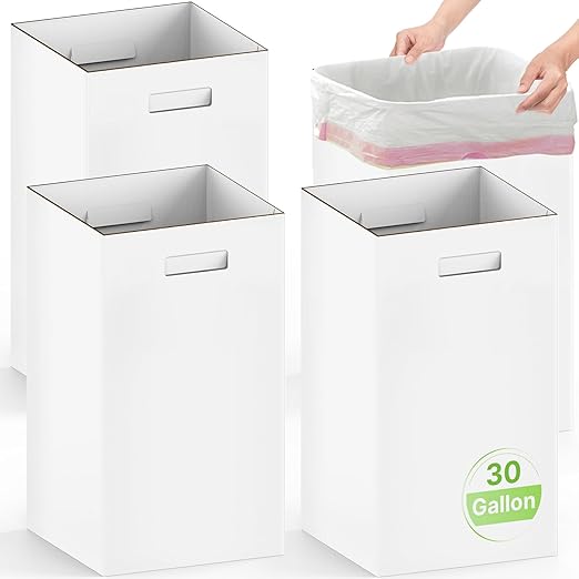 Extra Strong Corrugated Cardboard Disposable Trash Cans, 4 Pack Reuseable and Disposeable Extra Large Trash Cans, 30 Gallon (30" H x 14" W x 14" D), Recycled Garbage Can and Recycling Bins, White