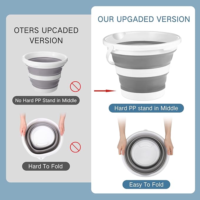Pickmesh 4 Pcs Autumn Camping Collapsible Bucket, Small Cleaning Bucket with Handle 2.6 Gallon (10l) for Household Outdoor Car Washing Portable Camping Beach Sand Tub(Gray)