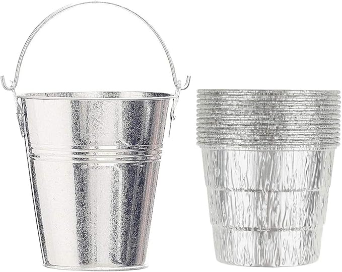 Drip Grease Bucket Can & 12-Pack Liners for Traeger 20/22/34, Pit Boss, etc Pellet Smoker Grill (Silver 12)