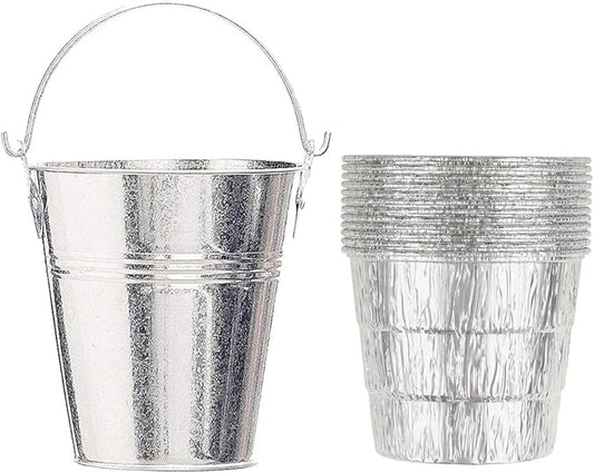 Drip Grease Bucket Can & 12-Pack Liners for Traeger 20/22/34, Pit Boss, etc Pellet Smoker Grill (Silver 12)