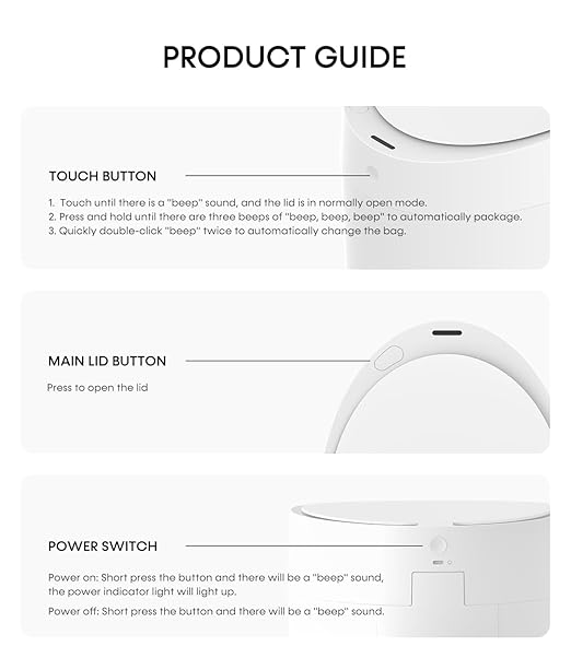 TOWNEW T AIR ONE Smart Trash Can, 2.6 Gallon Automatic Garbage Can with Self-Sealing and Self-Changing, Motion Sense Activated Rechargeable Trashcan for Living Room Bedroom Workshop Kitchen, White