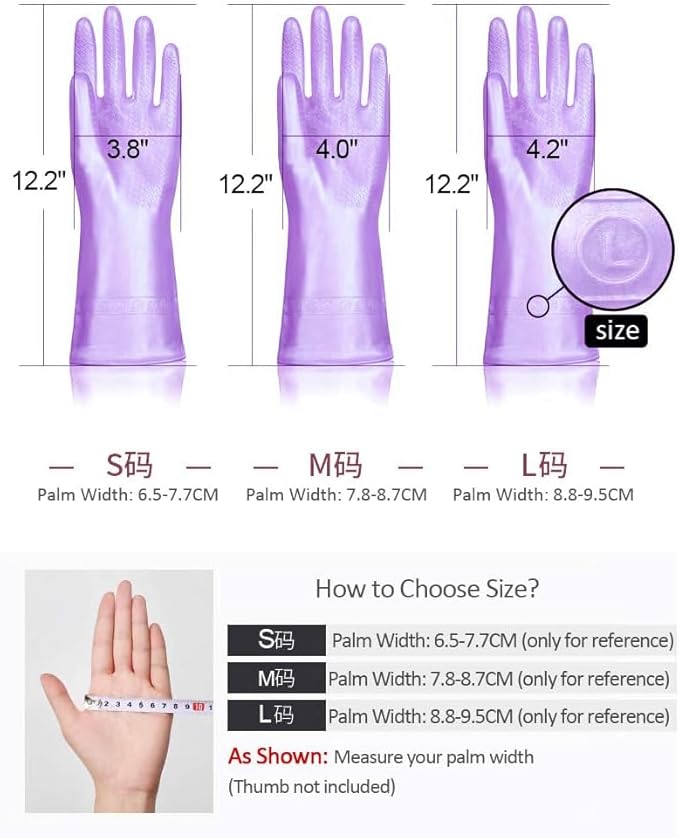 Alimat PluS 4PCS Reusable Cleaning Gloves Latex Free, Dishwashing Gloves with Cotton Flock Liner and Embossed Palm, Waterproof Household Rubber Gloves for Laundry, Gardening(Large, Blue+Purple)