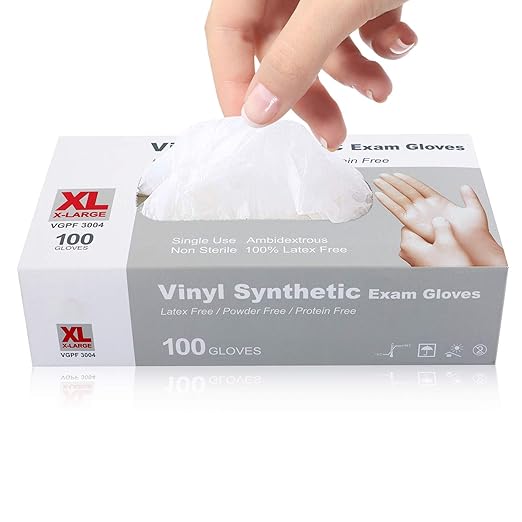 Disposable Medical Clear Vinyl Exam Gloves Industrial Gloves - Latex-Free & Powder-Free 100PCS - XLarge