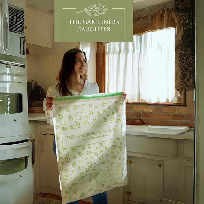 13 Gallon Compostable Trash Bags – Extra Strong, Drawstring Kitchen Bags (30 Count, White) | Leak-Proof, BPI & TUV Certified, Home Compostable – Evergreen by The Gardener's Daughter