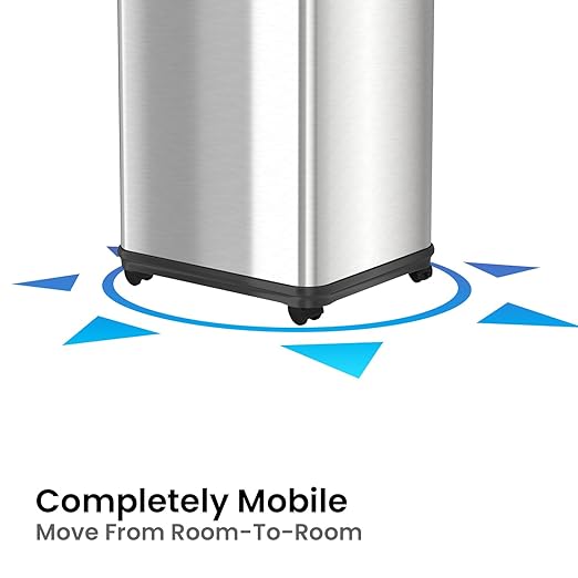 iTouchless Rolling 13 Gallon Sensor Kitchen Trash Can with Lid and Wheels, Odor Filter, Stainless Steel, Automatic Kitchen Trashcan Garbage Bin for Home Office Bedroom Living Room Garage Wastebasket