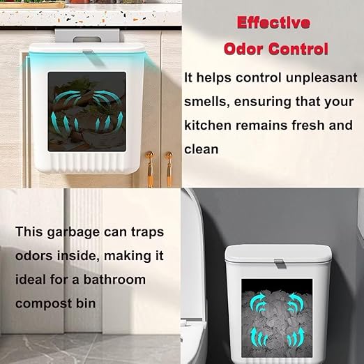 2.4 Gallon Kitchen Trash Can with Lid Compost Bin for Counter Top or Under Sink Large Capacity Garbage Can for Kitchen Bathroom Bedroom Laundry Room (White)